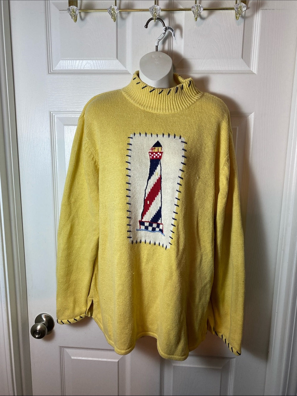 Designers Originals Yellow Turtleneck Sweater with Nautical Lighthouse Motif